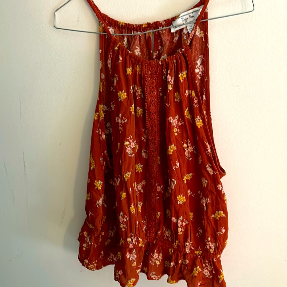 Summer tank top hippie rose Boho orange floral pattern Rusty orange